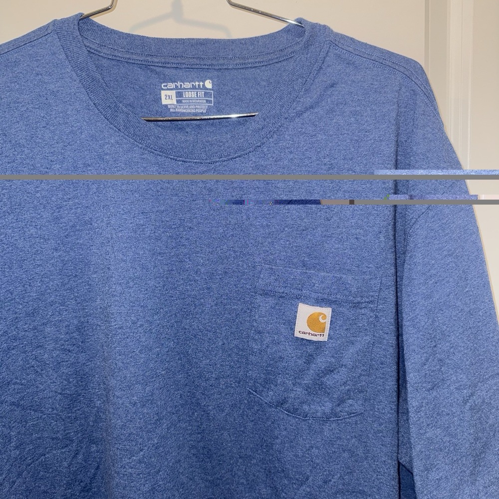 Carhartt K87 Mens 2XL Blue Loose Fit Heavyweight Pocket T Shirt Workwear